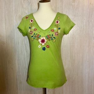 Johnny Was Green Embroidered Hinga Tee Shirt